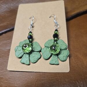 Four leaf clover genuine leather earrings